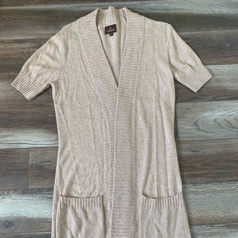 Cashmere Short-Sleeve Cardigan Sweater